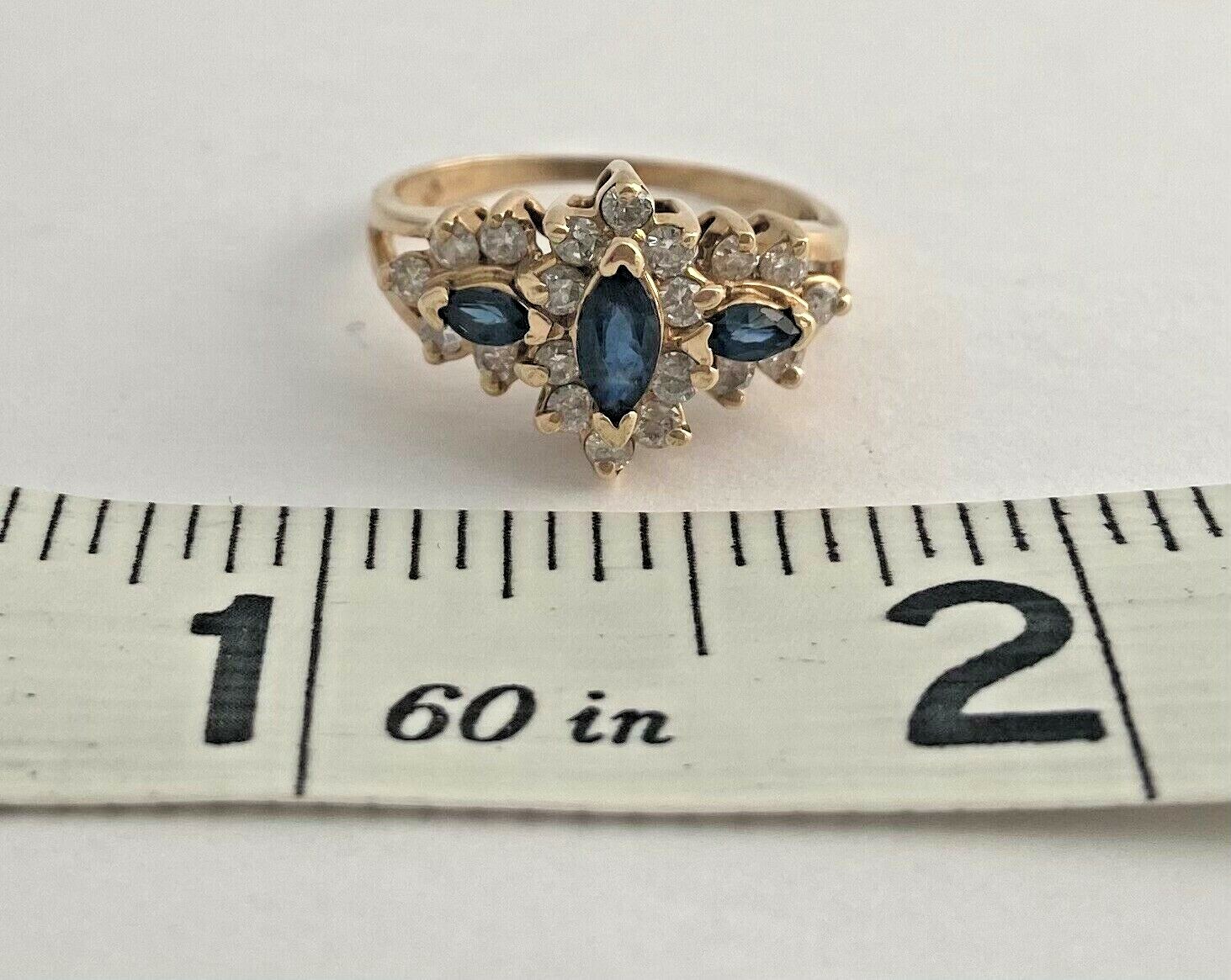 14K Yellow Gold Marquise Sapphire .60 Carats Diamond Ring 3.2 Grams Size 6.75