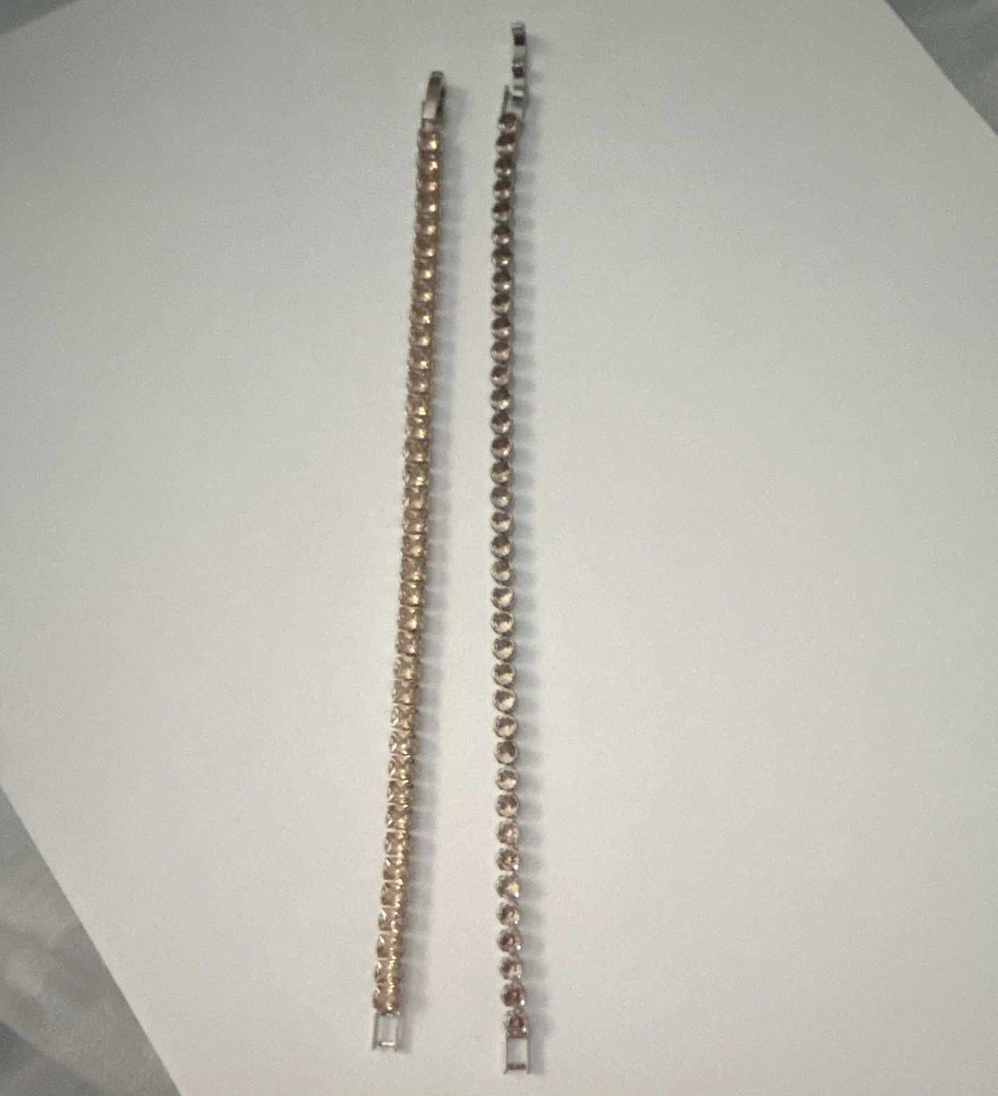 Gold Tone Clear Round Crystal Tennis Chain Bracelet, Prong Set, Box Clasp