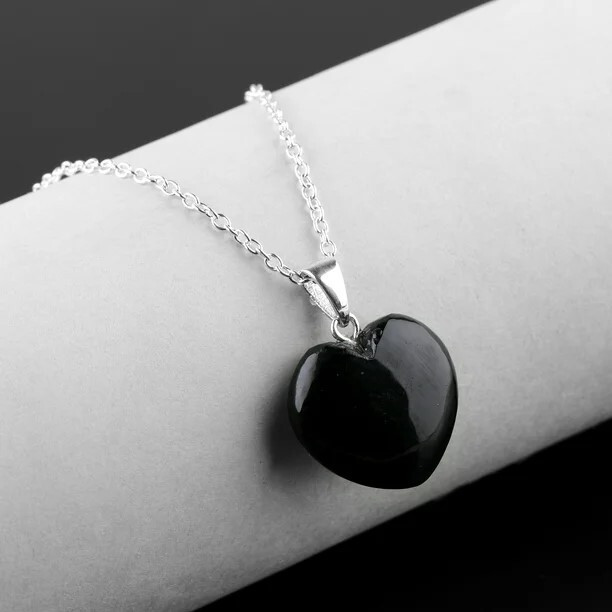 Elegant Natural Black Quartz Heart Necklace – Genuine Gemstone Pendant Gift