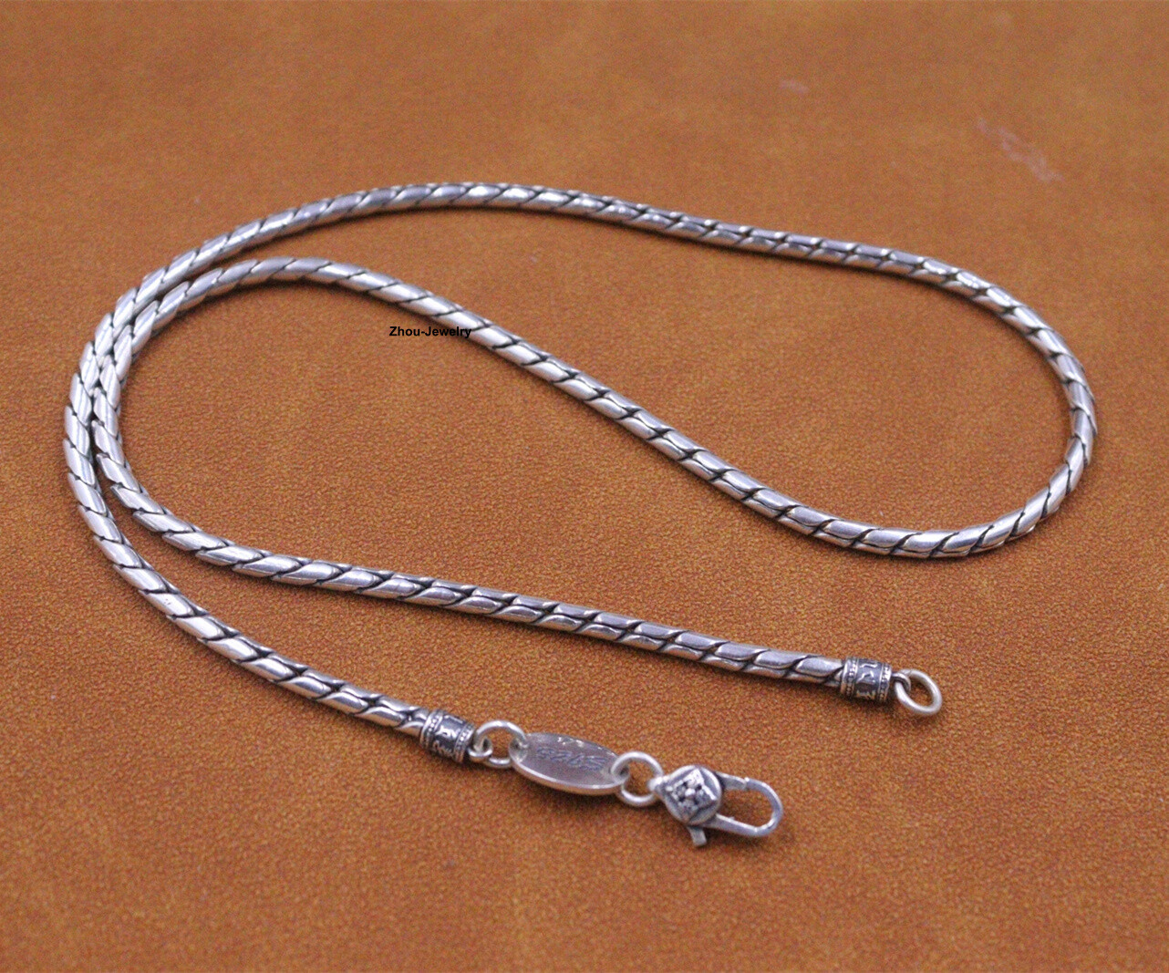 Real S925 Sterling Silver Chain 3mm Solid Round Leaf Link Necklace 33-34g 19.6in