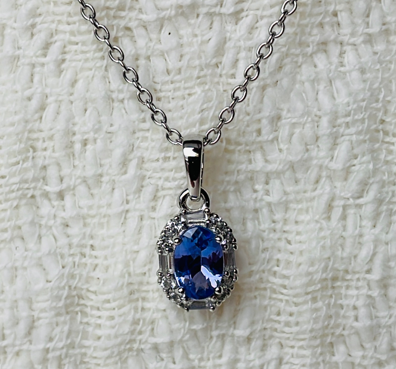Tanzanite & Diamond Pendant Necklace 925 Sterling Silver 18 to 20 inches – NEW!