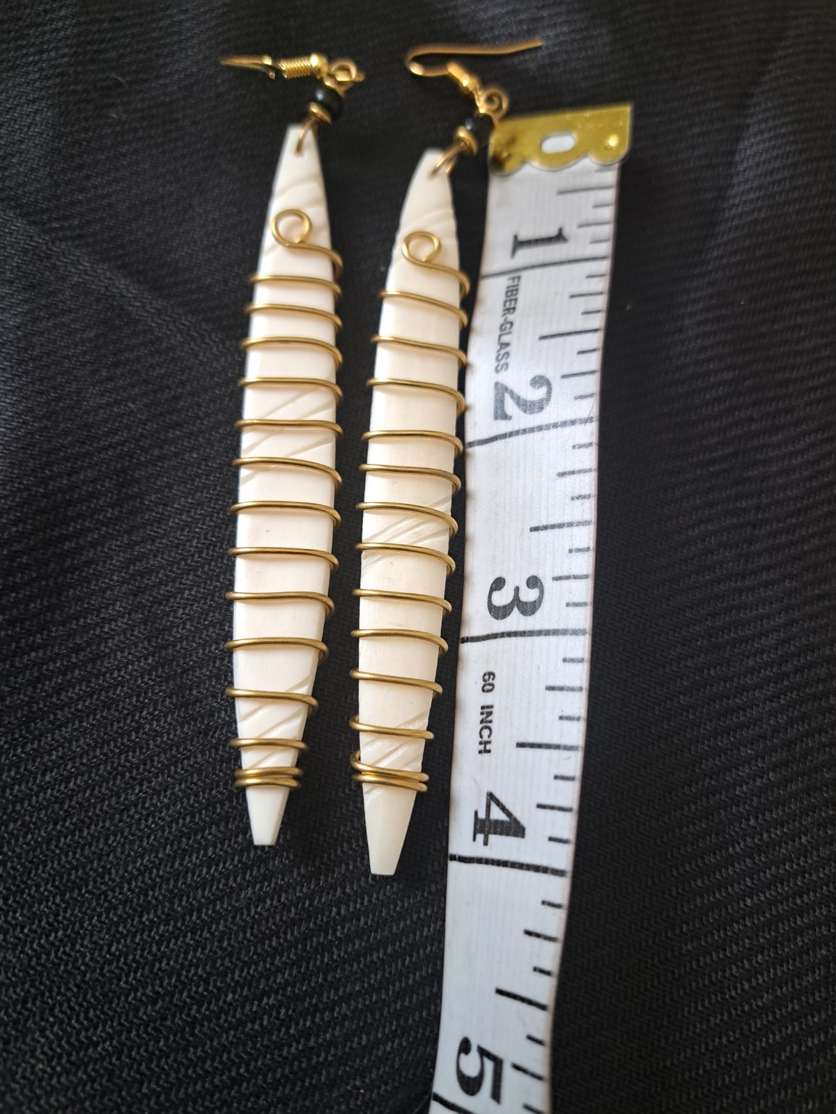 5″ Handcrafted African Bone Dangling Earrings With Bronze Spiral From Kenya