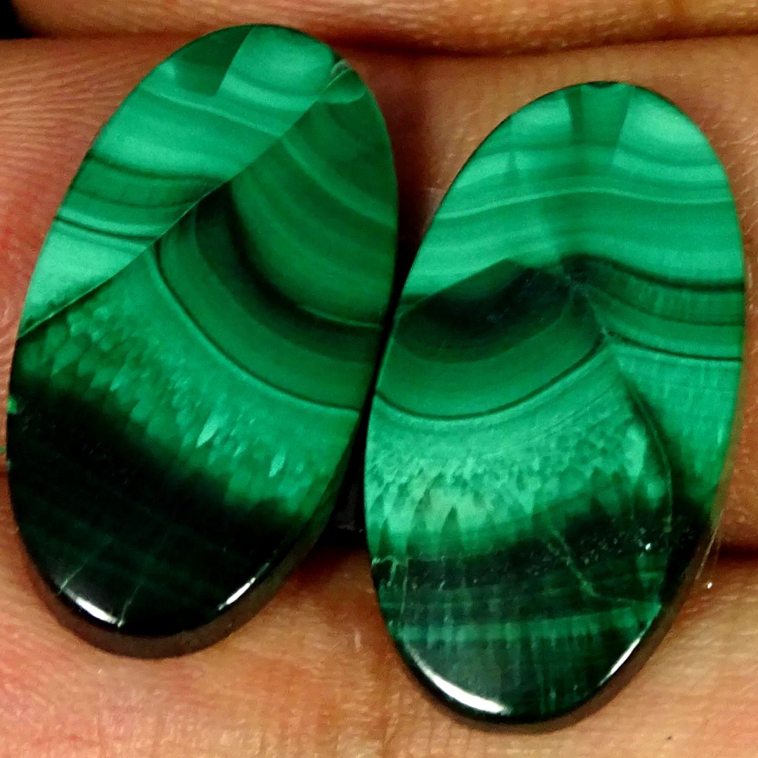 23.10Cts Natural Designer Malachite Oval Cabochon Pair Gemstone 11X22X3MM