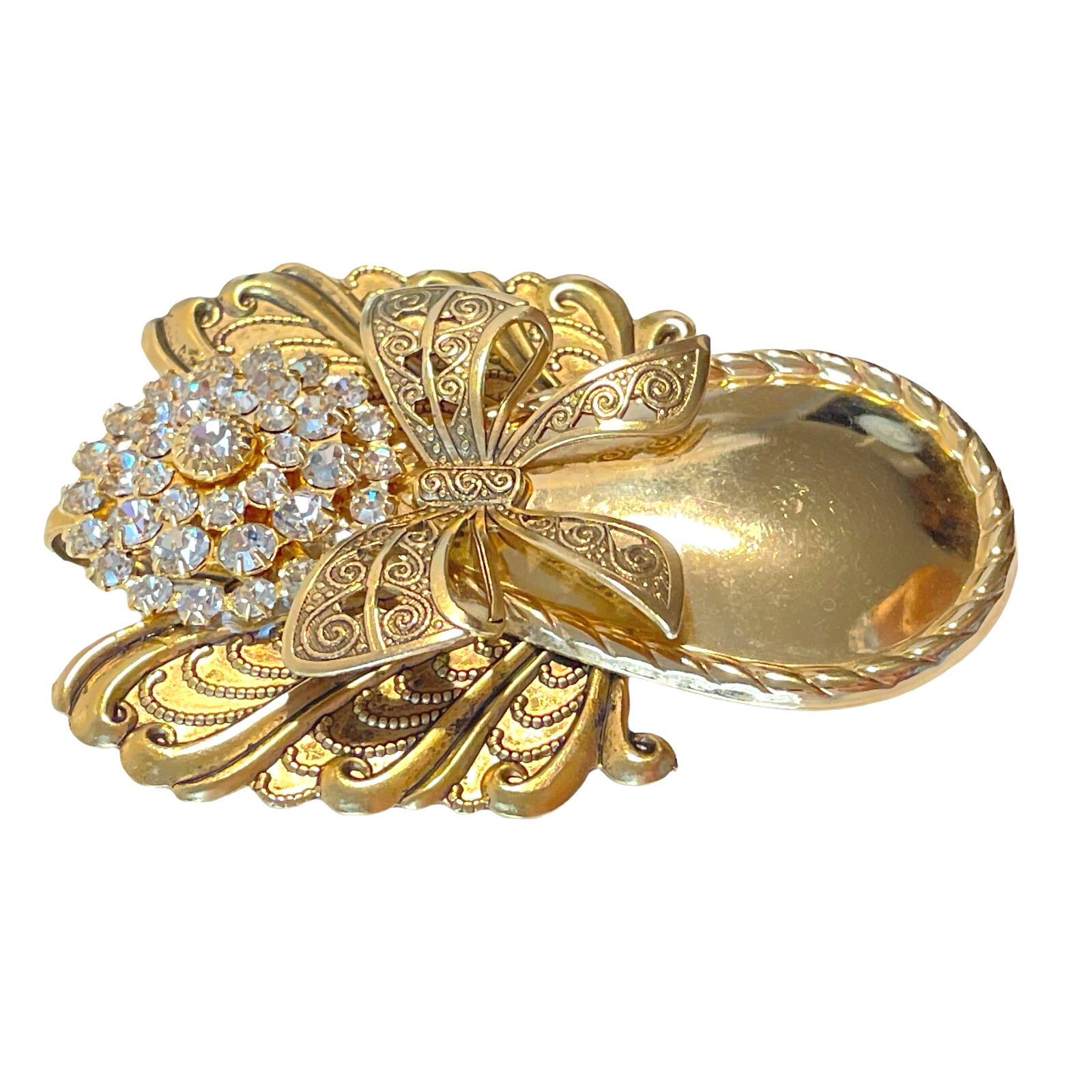 Large Artisan Angel Brooch Pendant – Rhinestone Head – Wings Bow w/ Hidden Cross