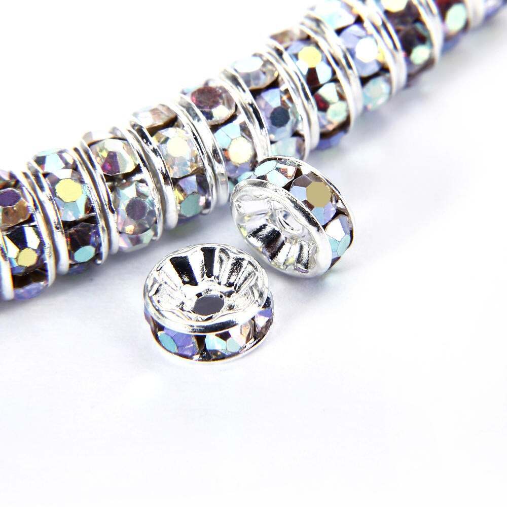 Clear AB Rhinestone Rondelle Spacers Gold/Silver 4mm 6mm 8mm 10mm 50pcs Per Bag