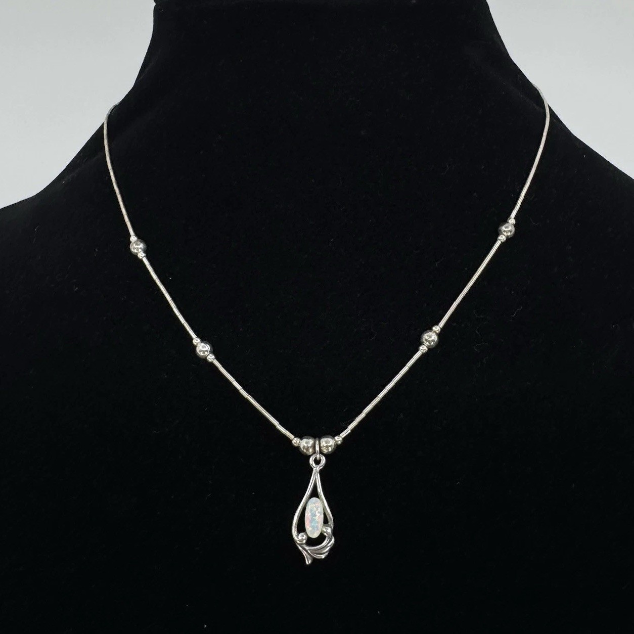 Sterling Silver Wheeler Manufacturing Lab Opal Pendant Liquid Silver Necklace