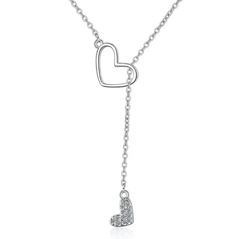 ZARD Heart Charm CZ Pave Sterling Silver Pendant Lariat Y Necklace