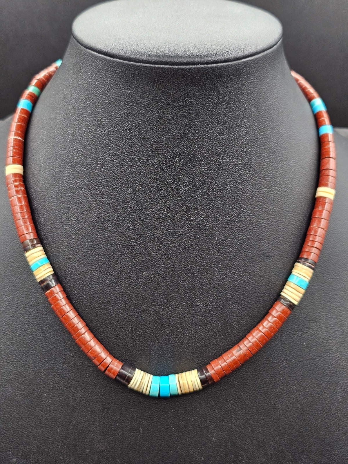 Vintage Kewa Santo Domingo Pipestone Heishi Necklace | Turquoise Shell sterling
