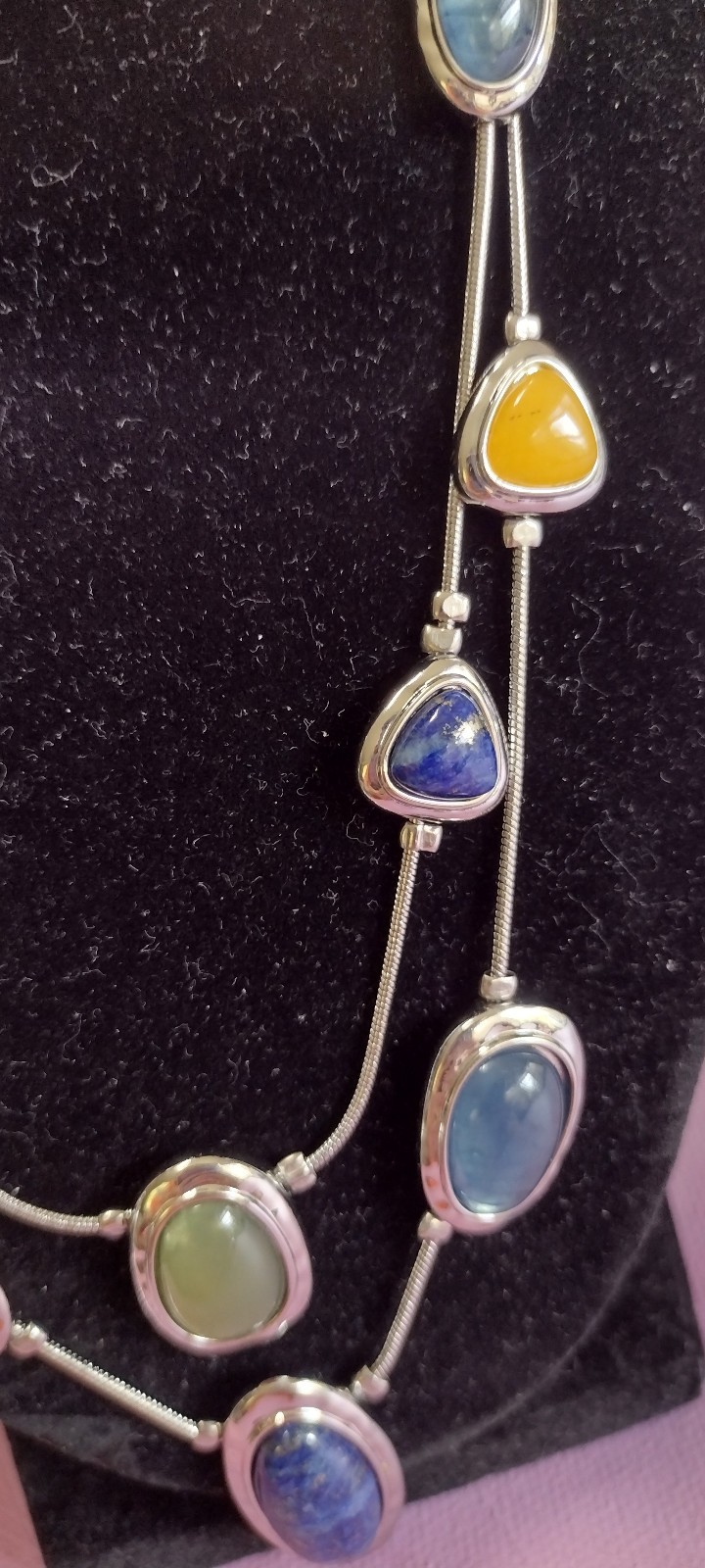Chicos Silver Tone Double Strand Necklace with Faux Multicolor Stones NWT
