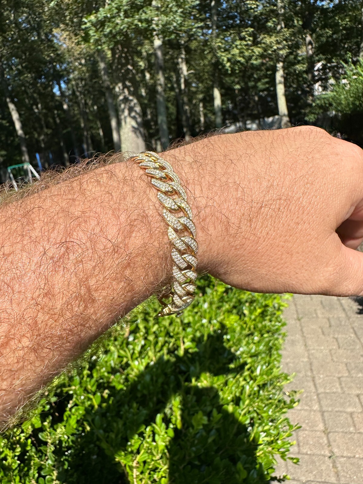 Mens Miami Cuban Link Bracelet Real Icy Solid 14k Gold Plated 925 Silver CZ 12mm