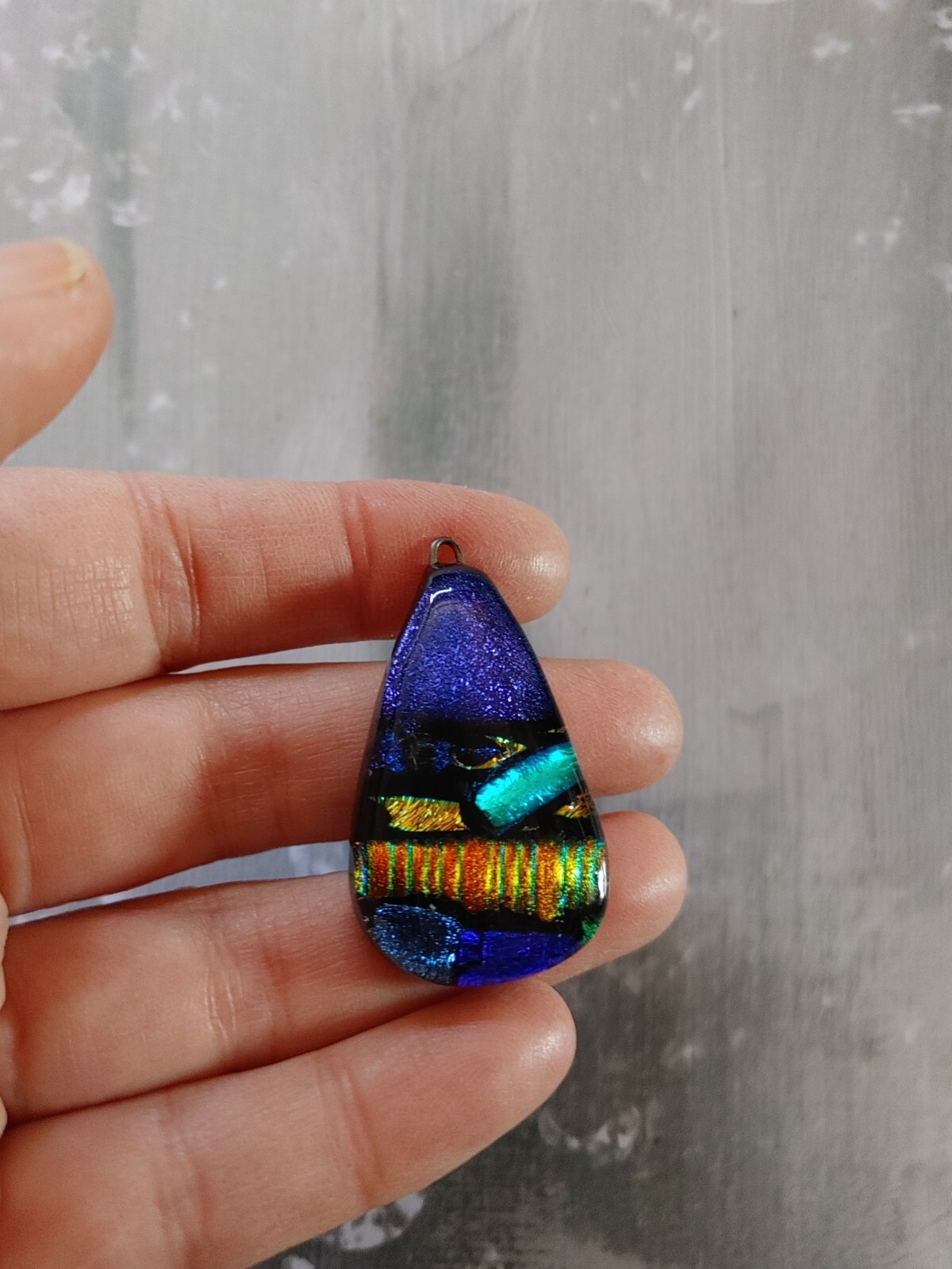 vintage pendant finding component dichroic art glass precious metal foil artisan