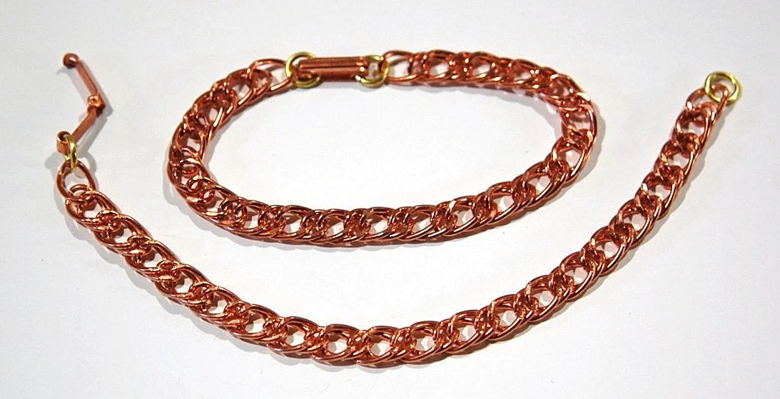 6 Vintage Copper Coated Bracelet Chains Fold Over Clasp Japan mtl277A