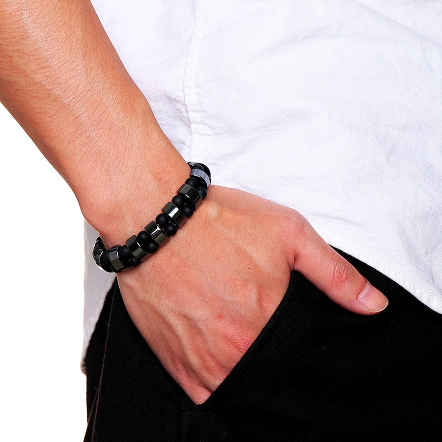 Premium Tiger Eye & Hematite Bracelet Natural Energy Stone Stretch Men Gift. US