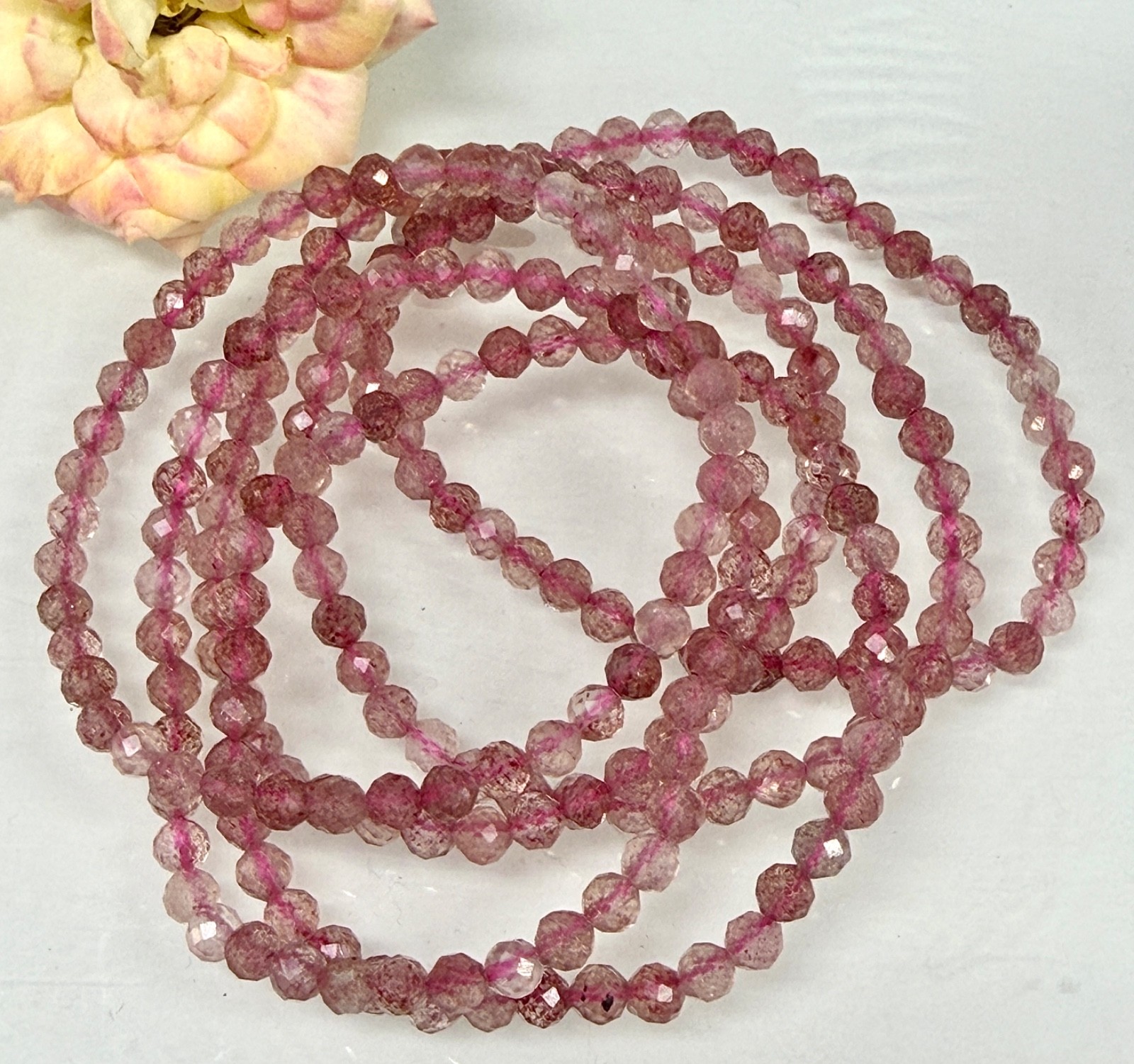 Wholesale 6 Pcs Natural Strawberry Quartz 4.7mm Faceted 7.5” Stretch Bracelet