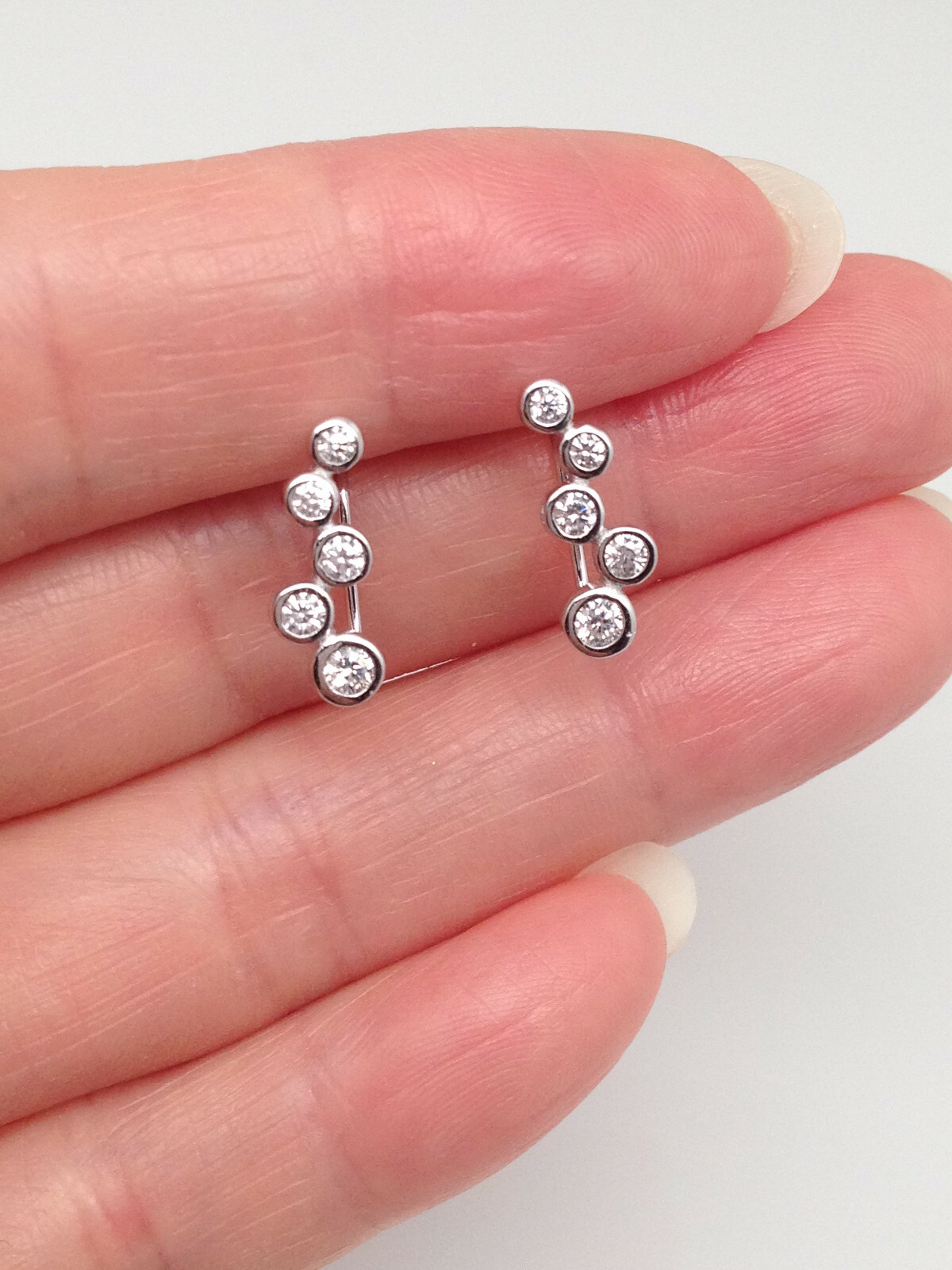 925 Sterling Silver Bezel Cz Bar Ear Vine Climber Earrings 13x5mm (0.51″)
