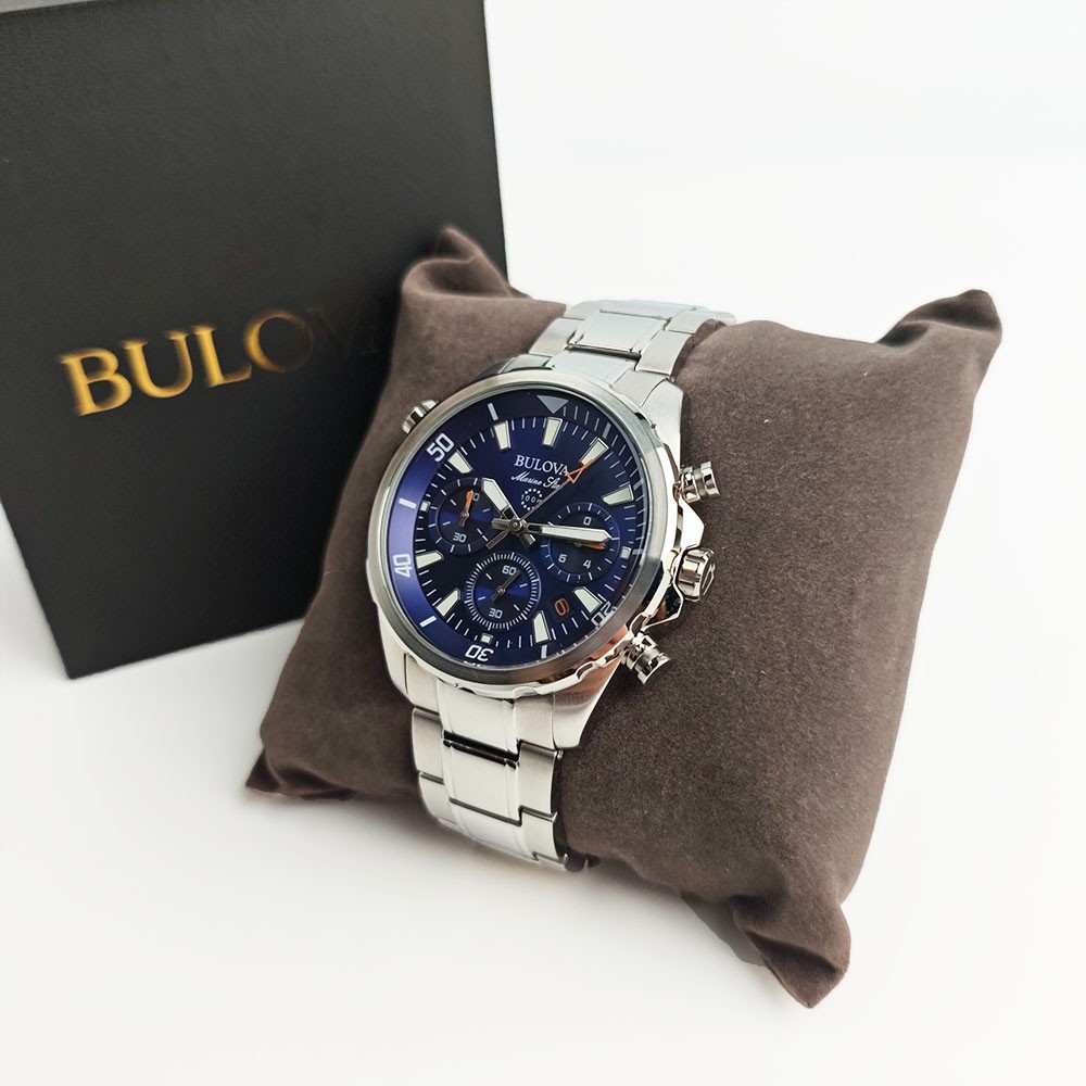 Bulova Men’s Marine Star 6-Hand Quartz Watch 96B256 Blue Dial 43mm NEW With Box