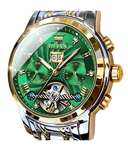Men Automatic Watch Skeleton 5 Hands Mechanical Classic Luxury Multi Green