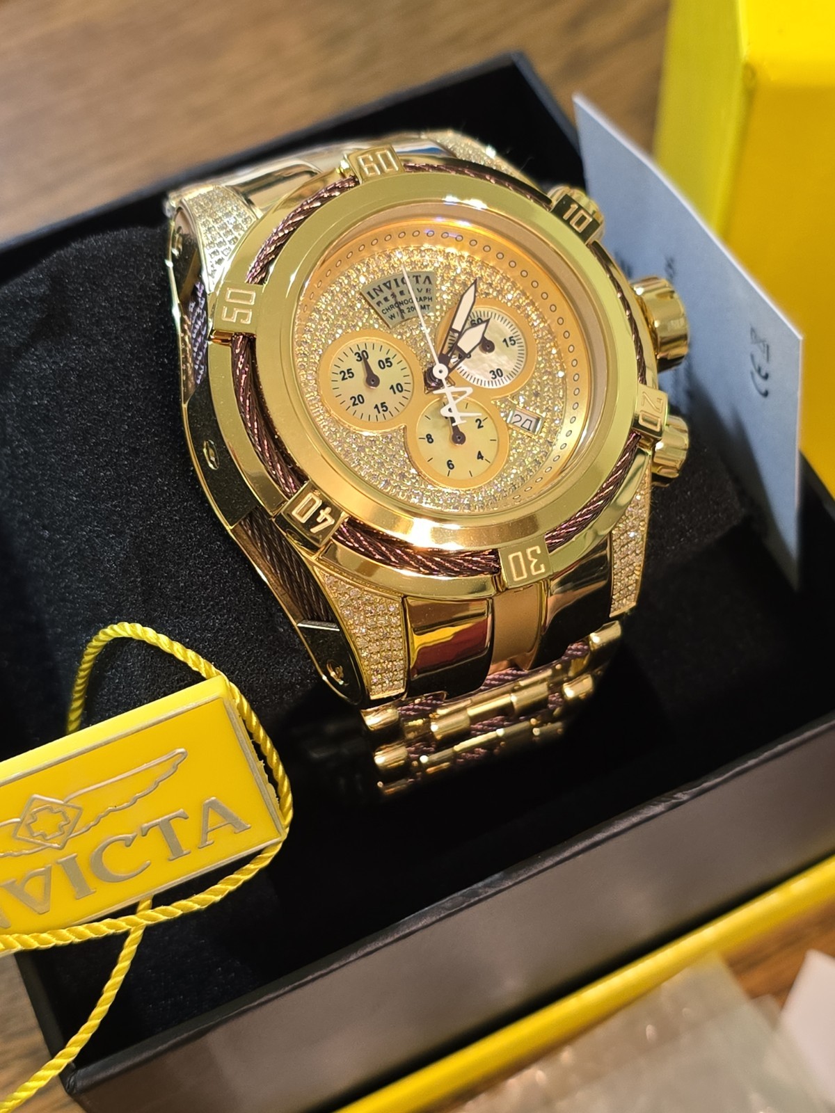 New Invicta Reserve Bolt Zeus 38208 Gold Label 1.31ctw 50mm Swiss Ronda 5040D