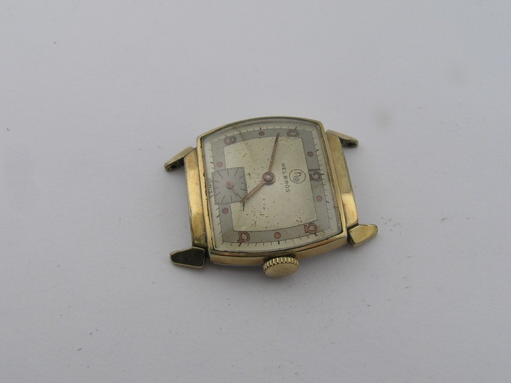 Vintage Helbros Mens Watch Fancy Dial & Case 17j Cal 77 1950’s