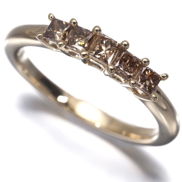 Auth GSTV Ring Brown Diamond 0.40ct Princess-cut US5 18K 750 Yellow Gold