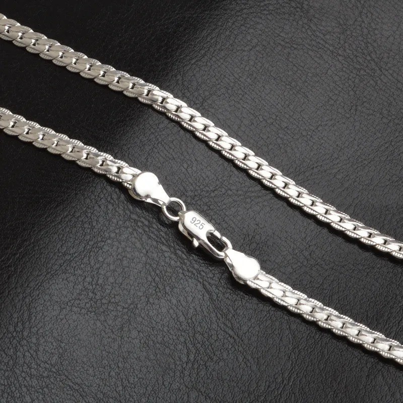 925 Sterling Silver 5mm Side Chain Necklace Bracelet Set Kit Men Women Gift