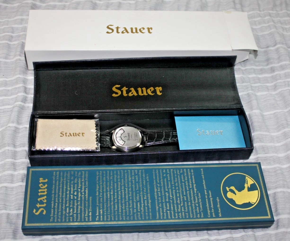 Stauer 1930 Dashtronic Automatic 21 Jewels Mens Watch Jump Dial Black Leather