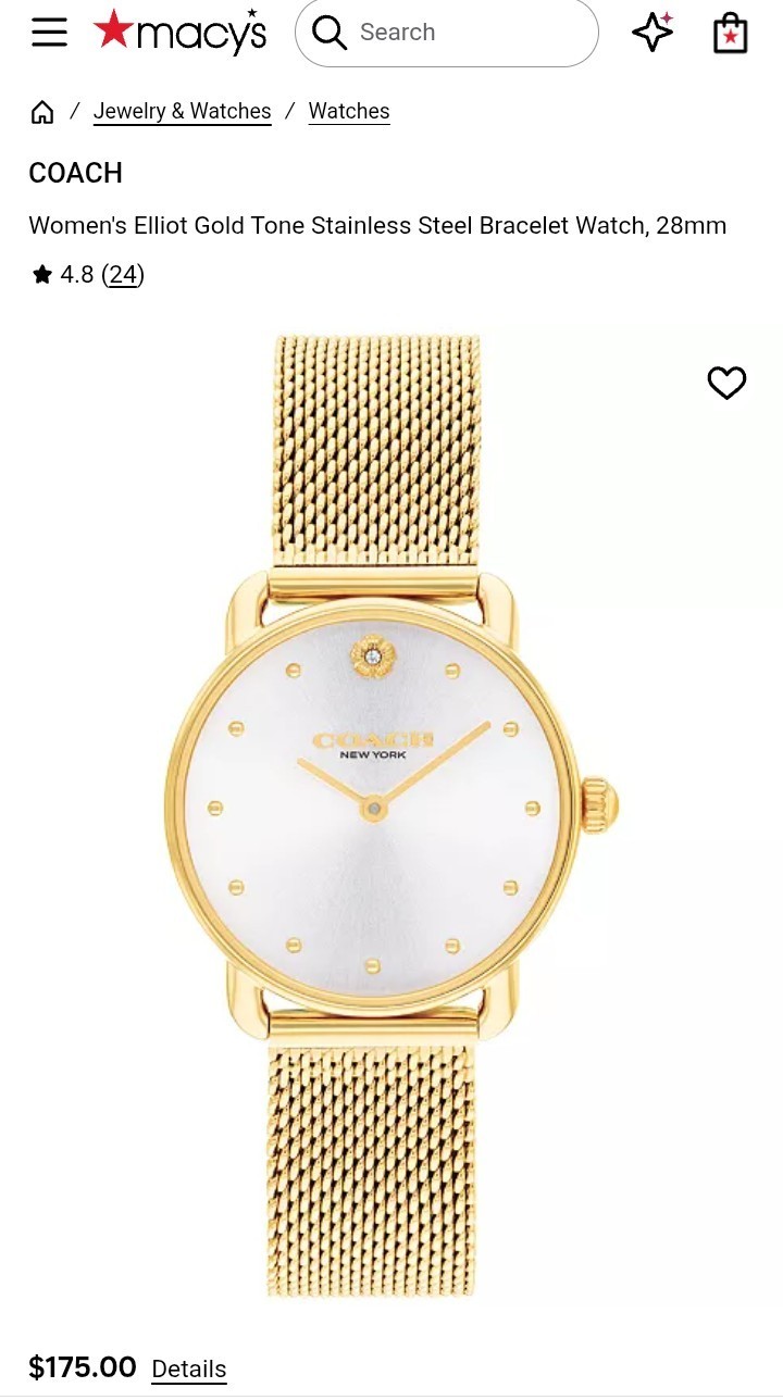 Coach Women’s Elliot Gold Tone Stainless Steel Bracelet Watch