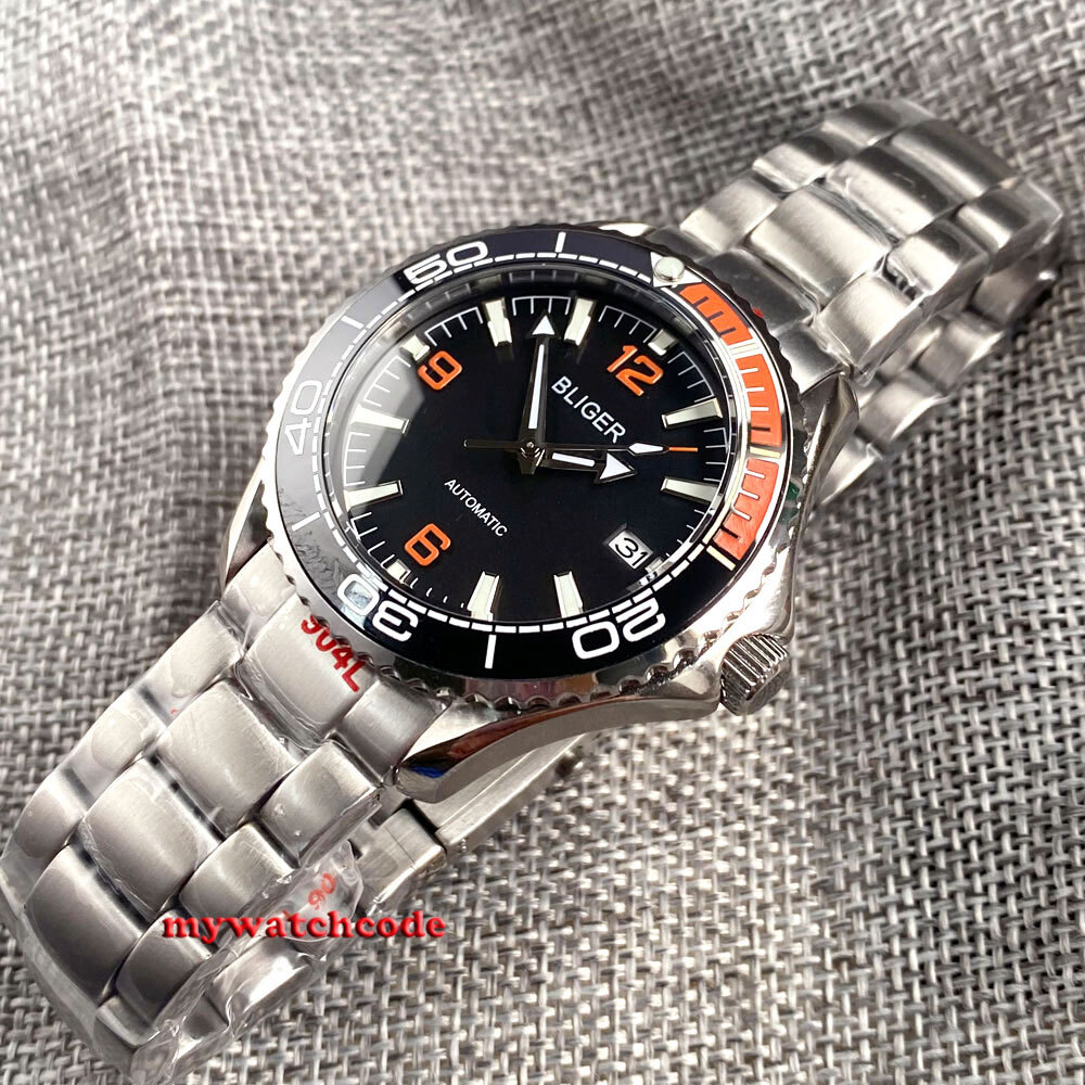 41mm Bliger Black Dial Sapphire Glass NH35A automatic mens watch Steel Bracelet