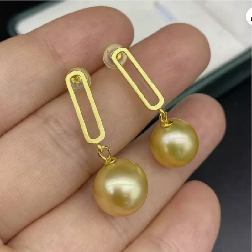 Beautiful AAA++11-12mm natural South Sea gold pearl earrings 14K
