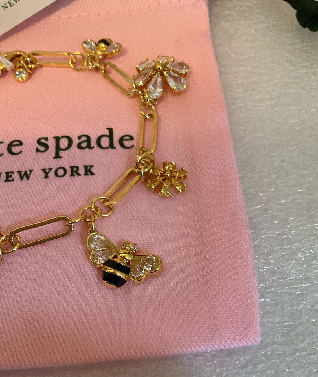 Kate Spade New York 12K Gold Plated Metal All abuzz stone bee charm bracelet
