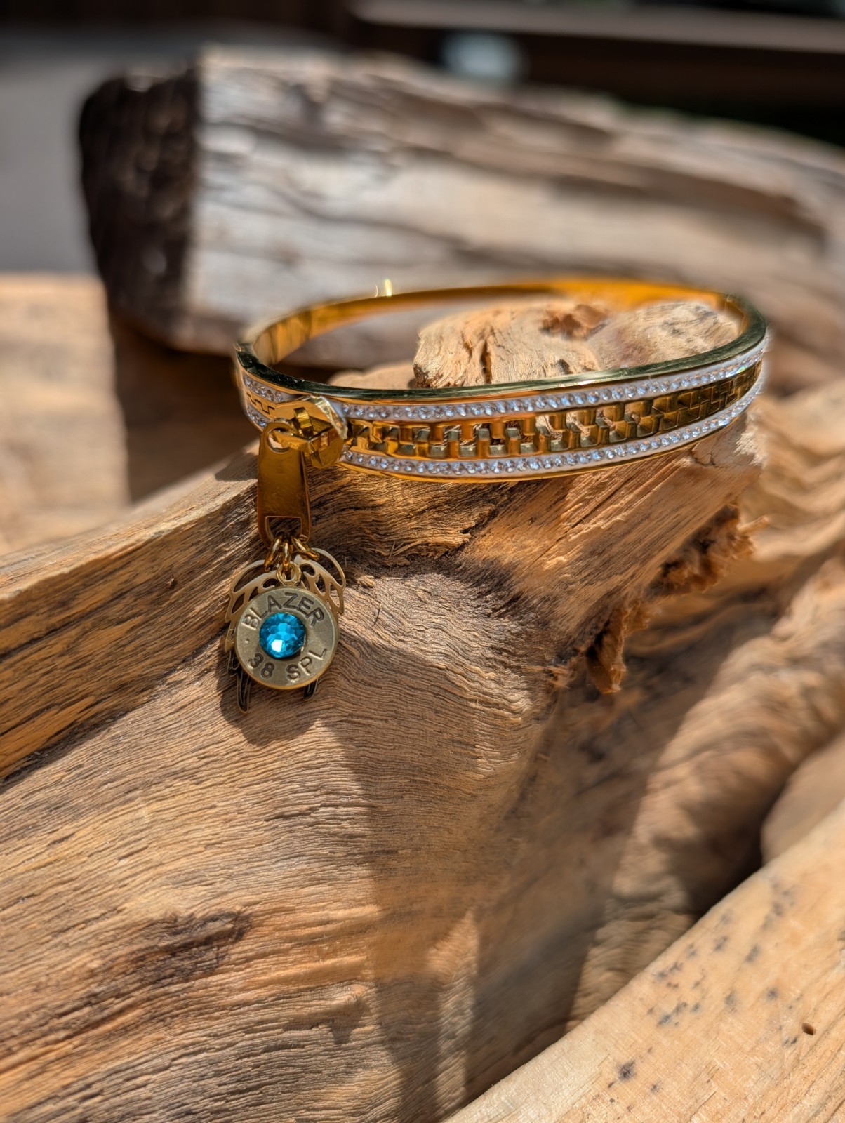 Silver or Gold Stainless Zipper wing and Bullet Bracelet. Optional Glass Crystal