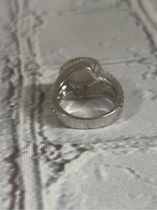 Silver Toned Moonstone Pearly Crystal Ring Size 7