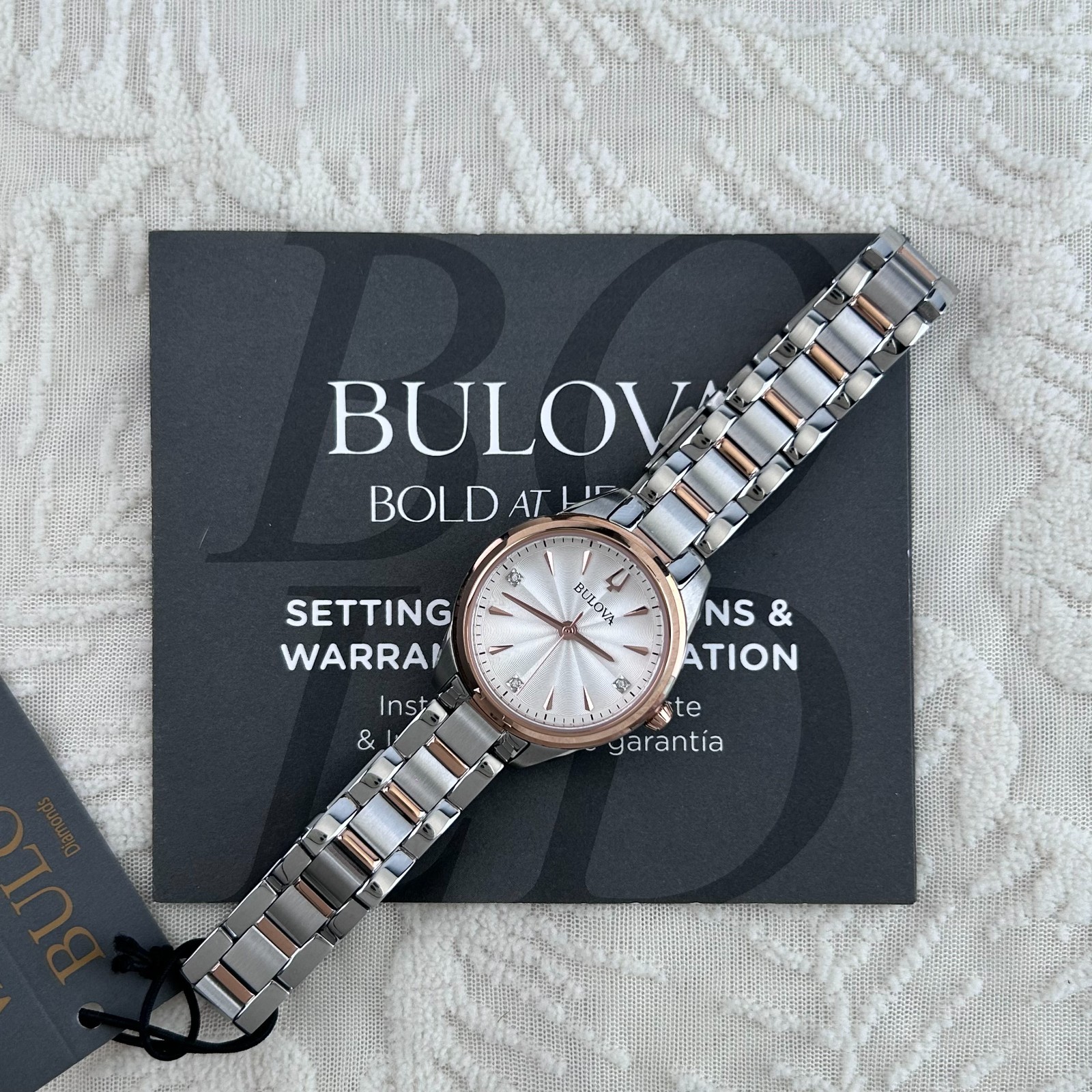 Bulova Sutton Diamond White/Rose Gold Dial 98P200 Women’s Quartz Watch 28MM