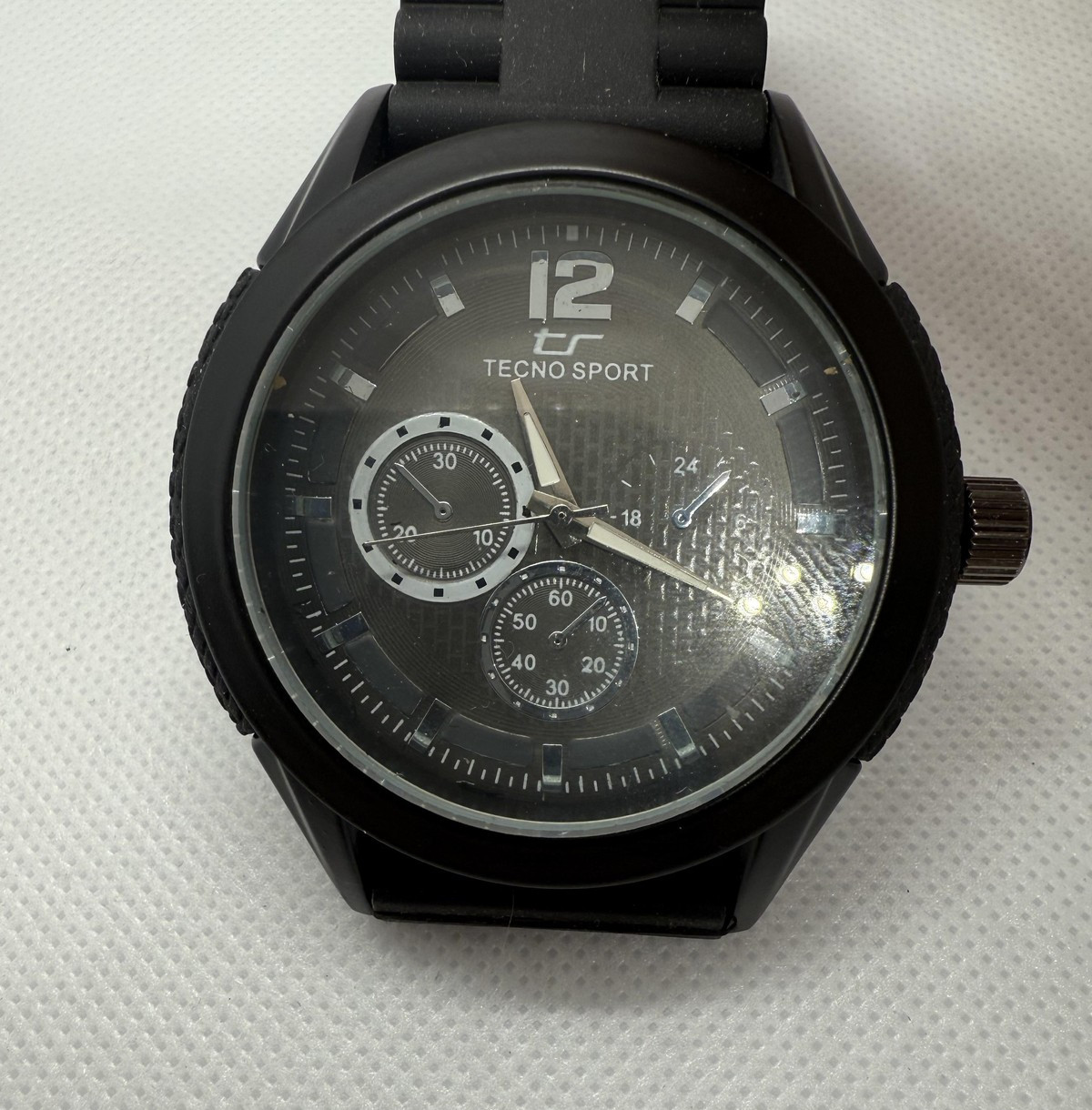 Tecno Sport Watch Mens Black Silicone Band Analog Multi Dial 60015 Large Face