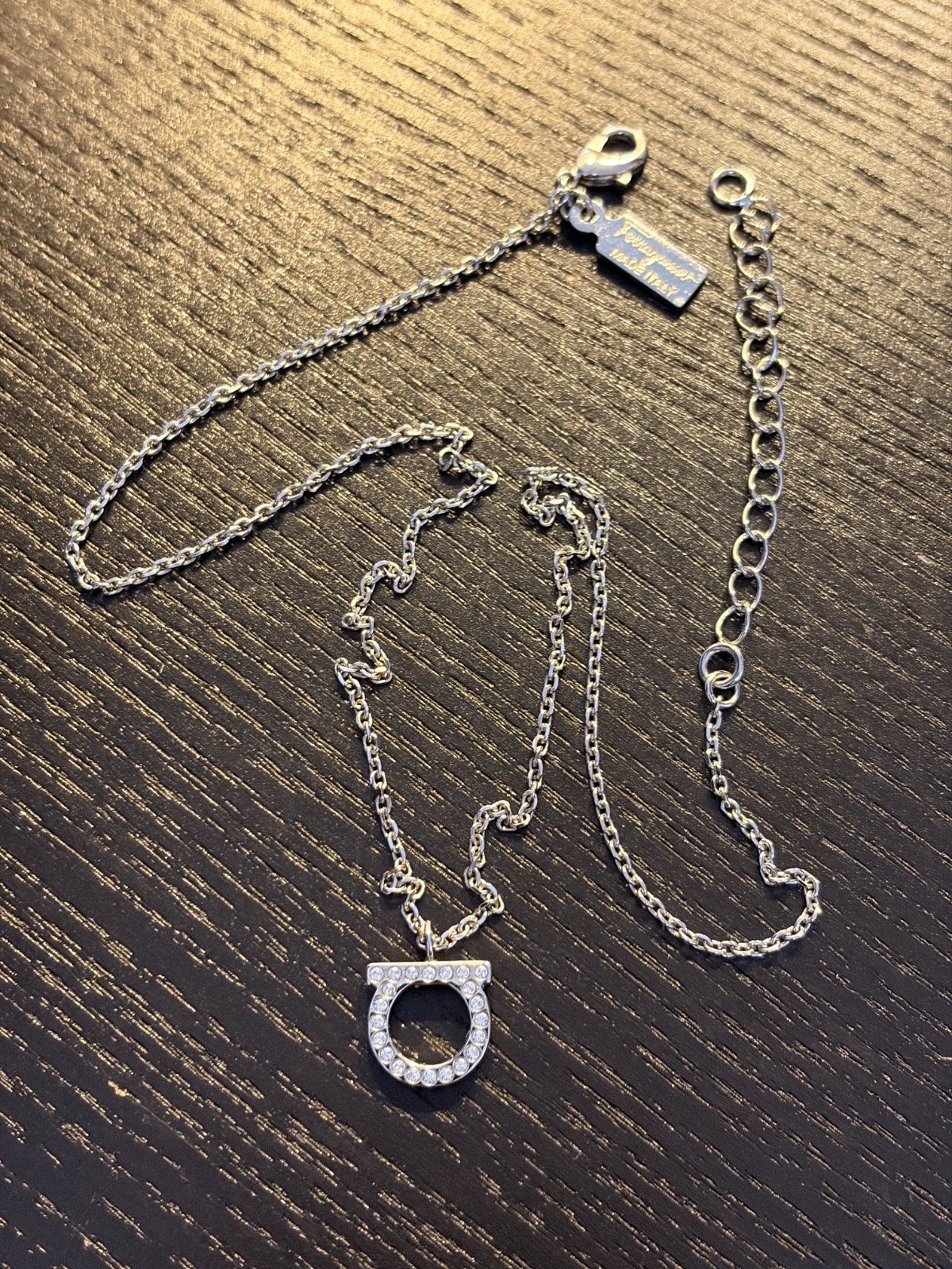 Ferragamo Necklace – Gancini Pendant Chain Silver – 100% Authentic
