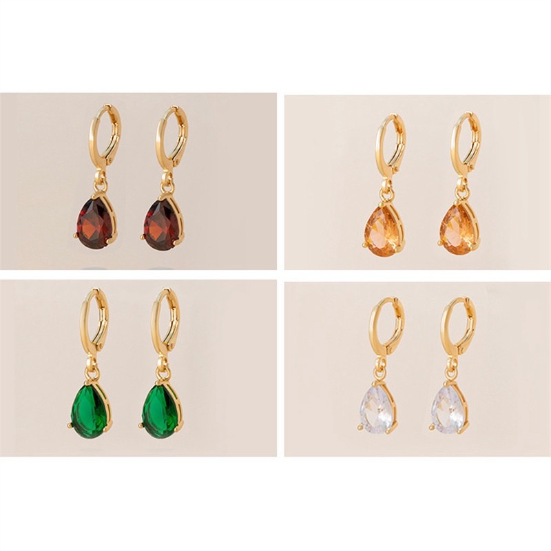 Female earrings water drop zirconium copper inlaid color all-match simple Retro