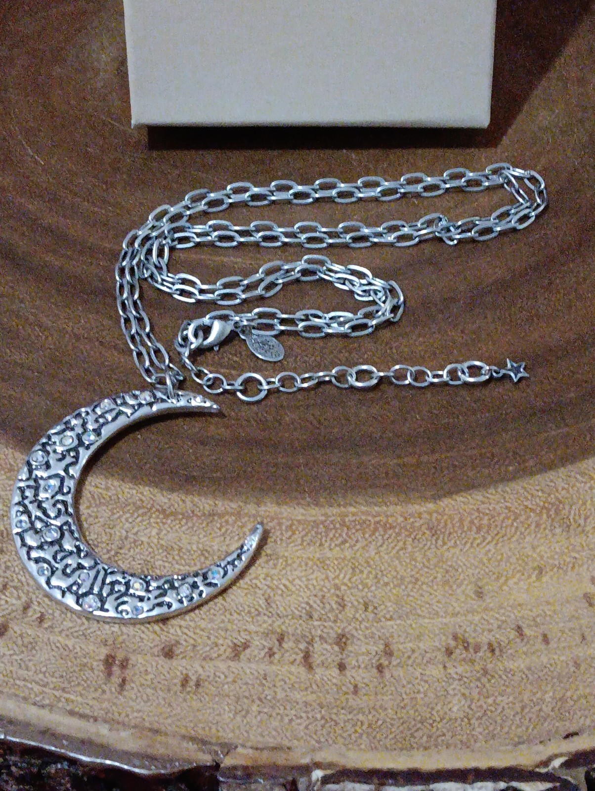 NEW KIRKS FOLLY SILVERTONE CRESCENT MOON CHARM NECKLACE SWAROVSKI CRYSTALS
