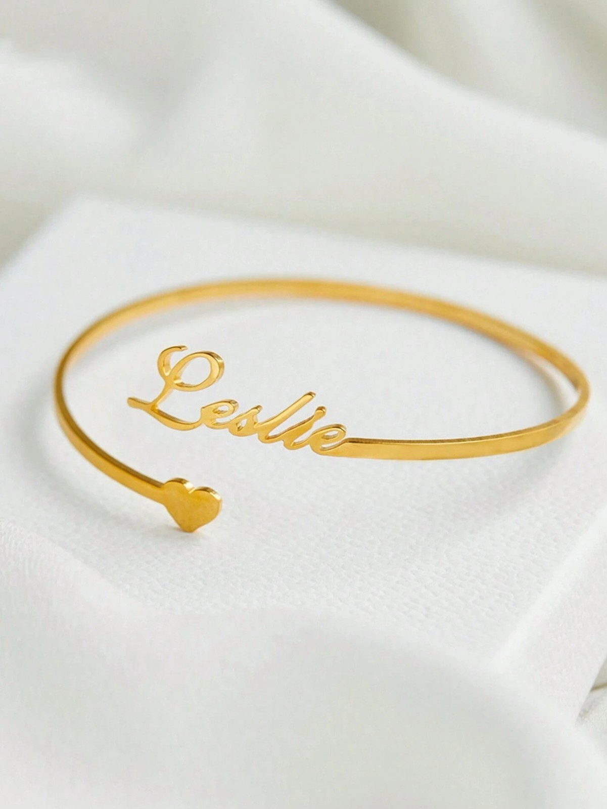 Custom Name Bangle Heart Nameplate Open Cuff Bracelet Men Women Jewelry Gift USA
