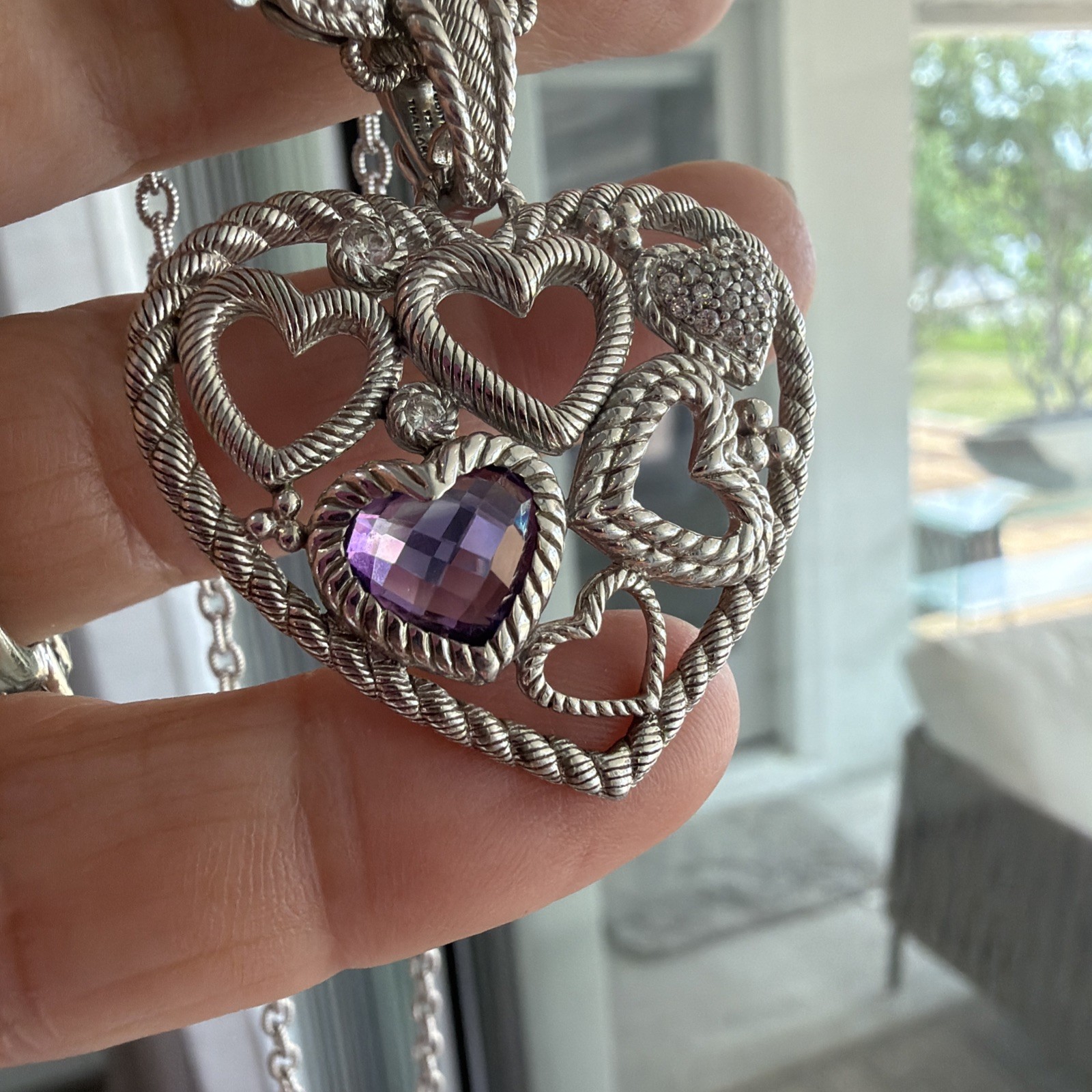 Judith Ripka Heart Pendant Purple Amethyst Multi Use Extender Necklace