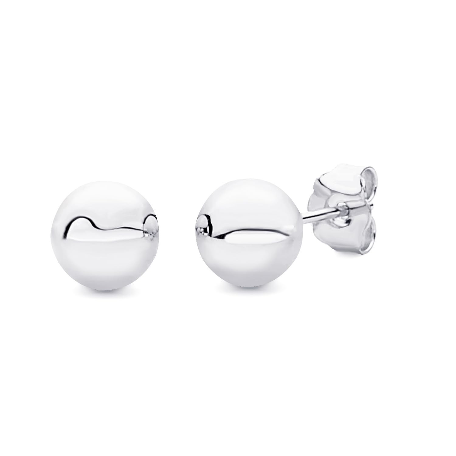 14k REAL White Gold 3mm, 4mm, 5mm, 6mm, 7mm, 8mm Ball Stud Earrings with Push…
