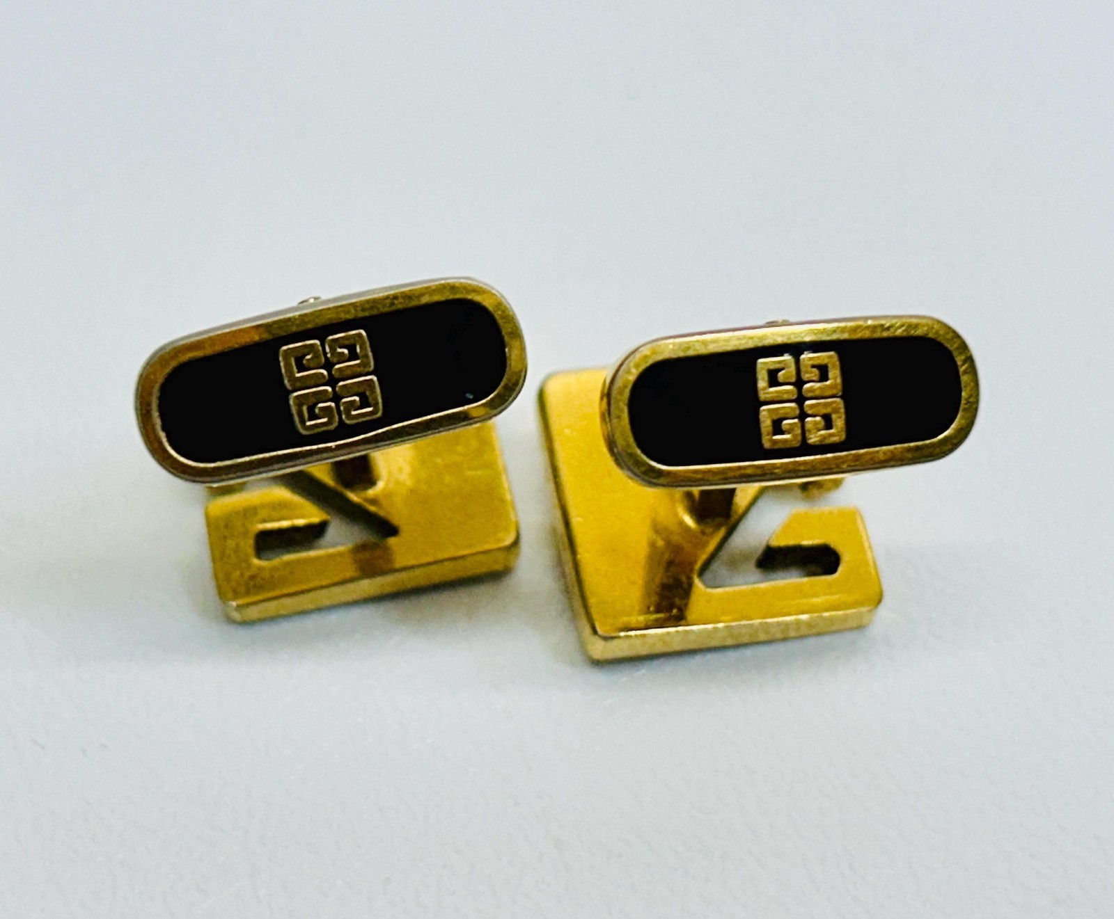 Vintage Givenchy Cufflinks and Tie Clip Black Onyx G Logo Gift for Him