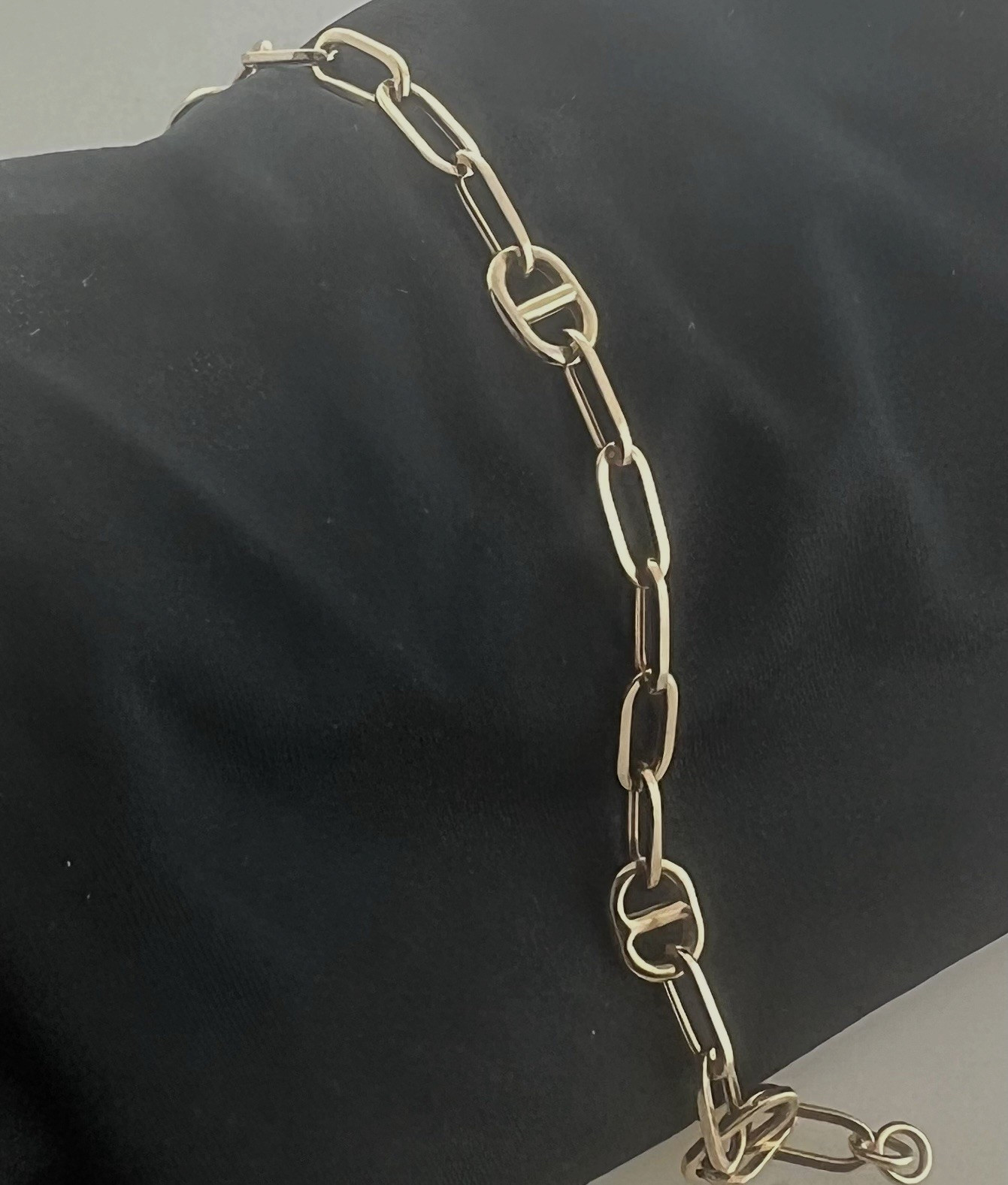 14k Yellow Gold Hollow Paperclip & Marina Link Women’s Bracelet