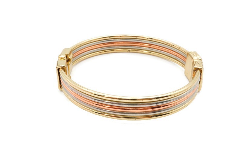 Vintage Bangle Bracelet Silver Gold Copper Tone 7.25″
