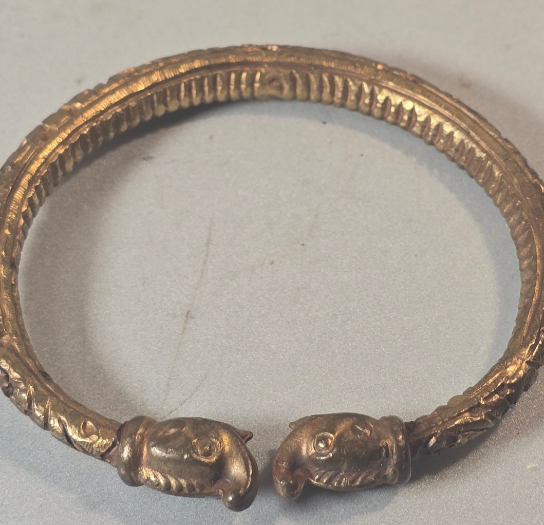 Antique Indian Brass Kada Elephant Head Torc Cuff Bracelet