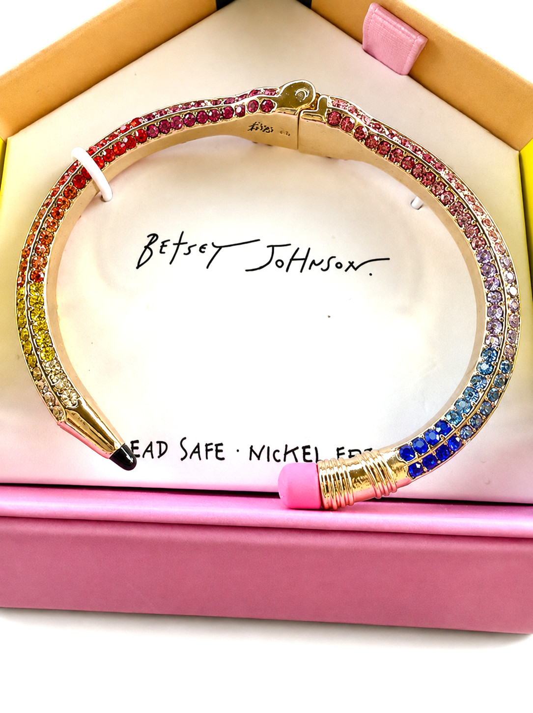 BETSEY Johnson Multi Color Crystal Pencil Hinged Cuff Bracelet~ Back To School