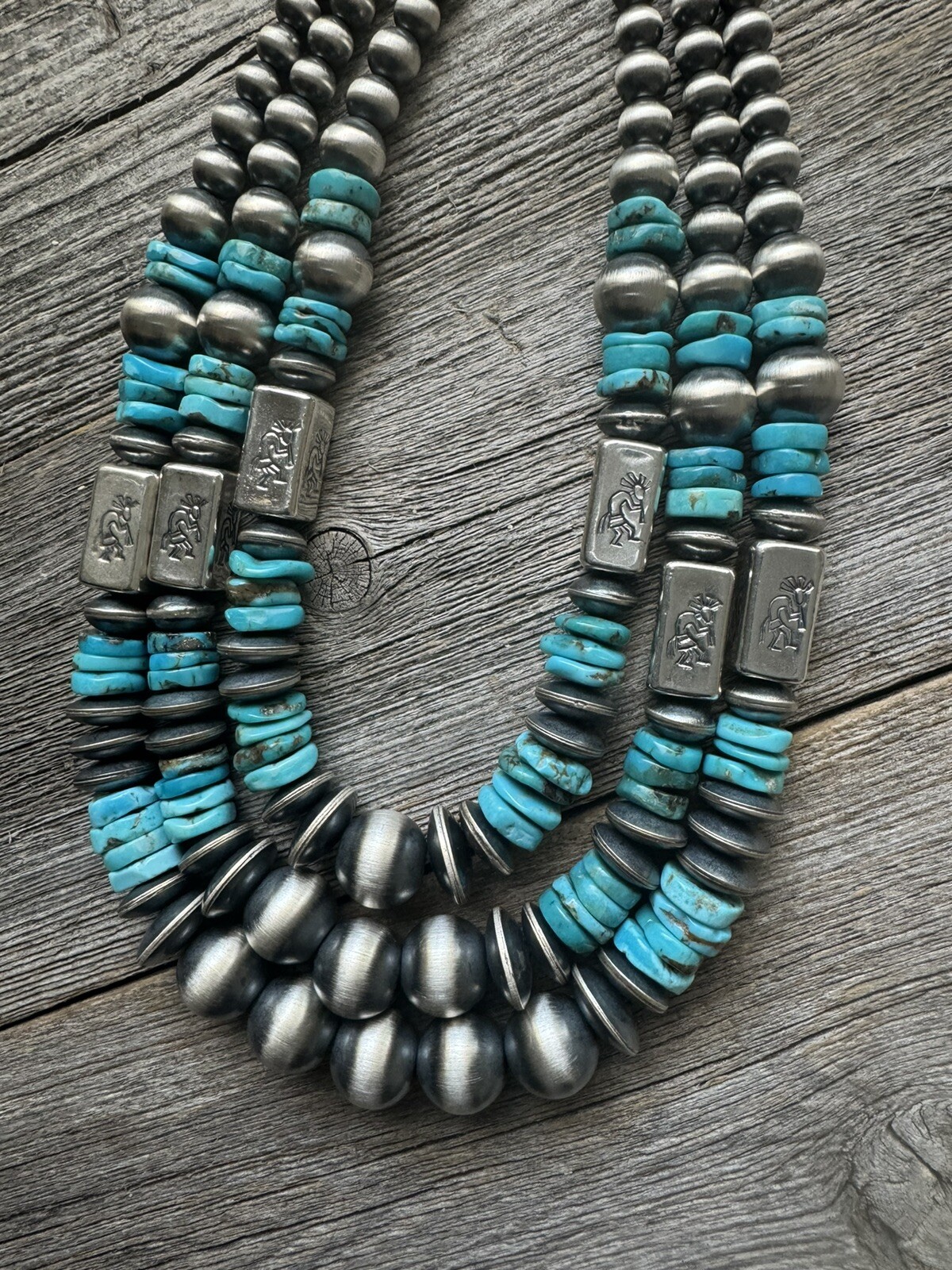 Stunning!!! Sterling silver turquoise multistrand necklace 24 inch