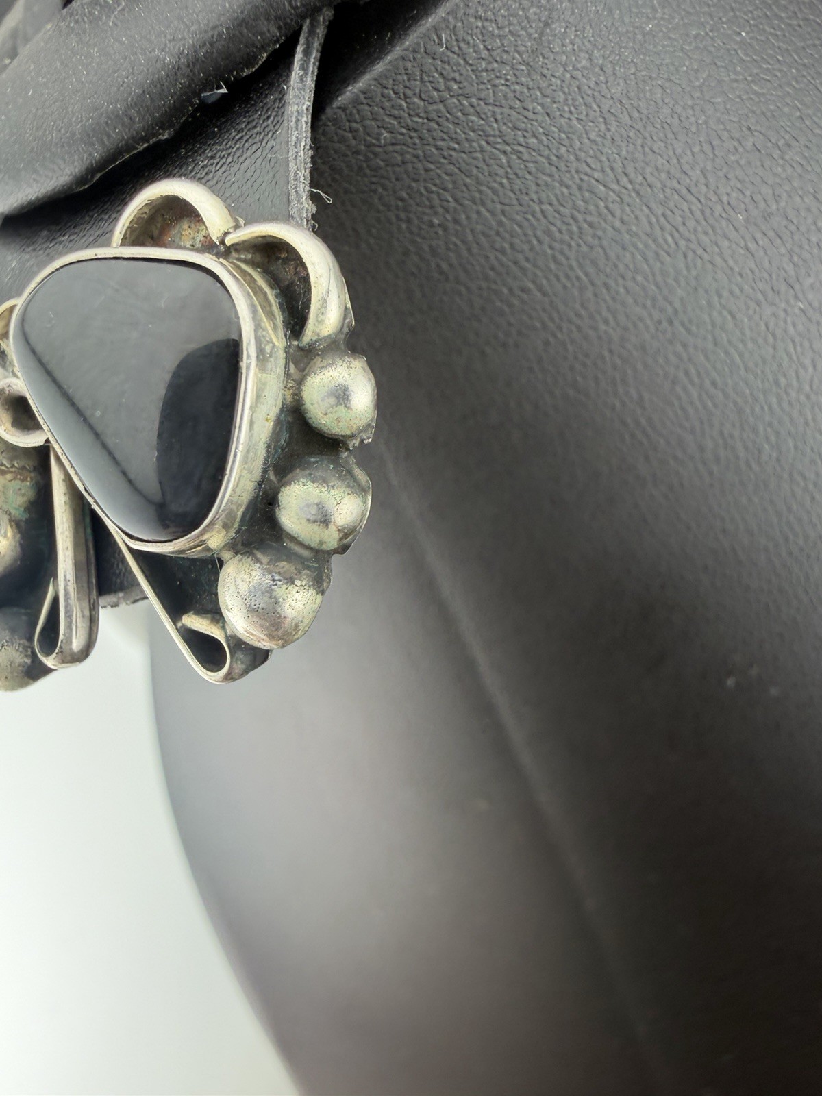WS Sterling Silver Black Onyx Modernist Stud Earrings 11.7g Signed