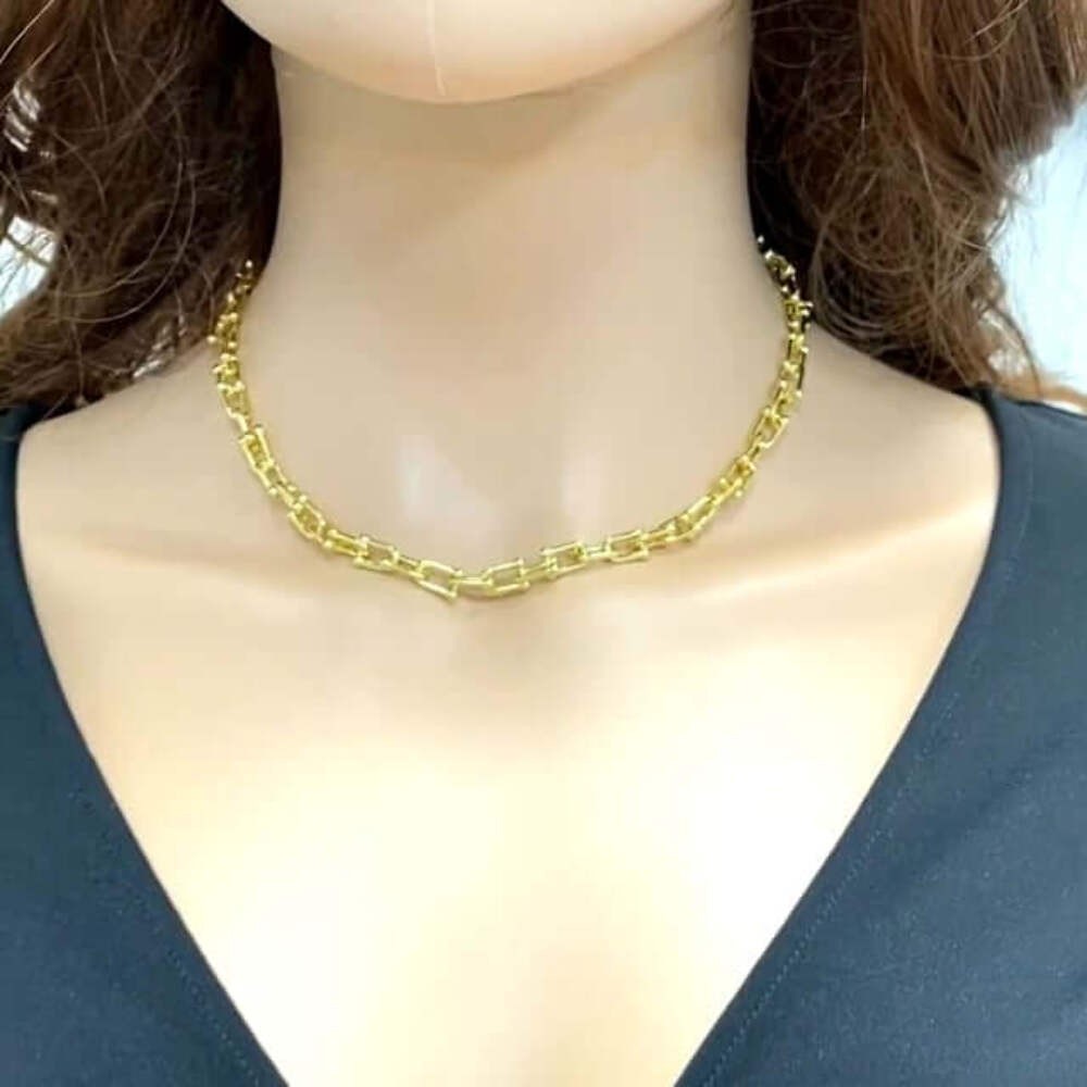 Solid 18K Yellow Gold Over 925 Silver 6.5mm HardWear Chain Necklace 16″-24″