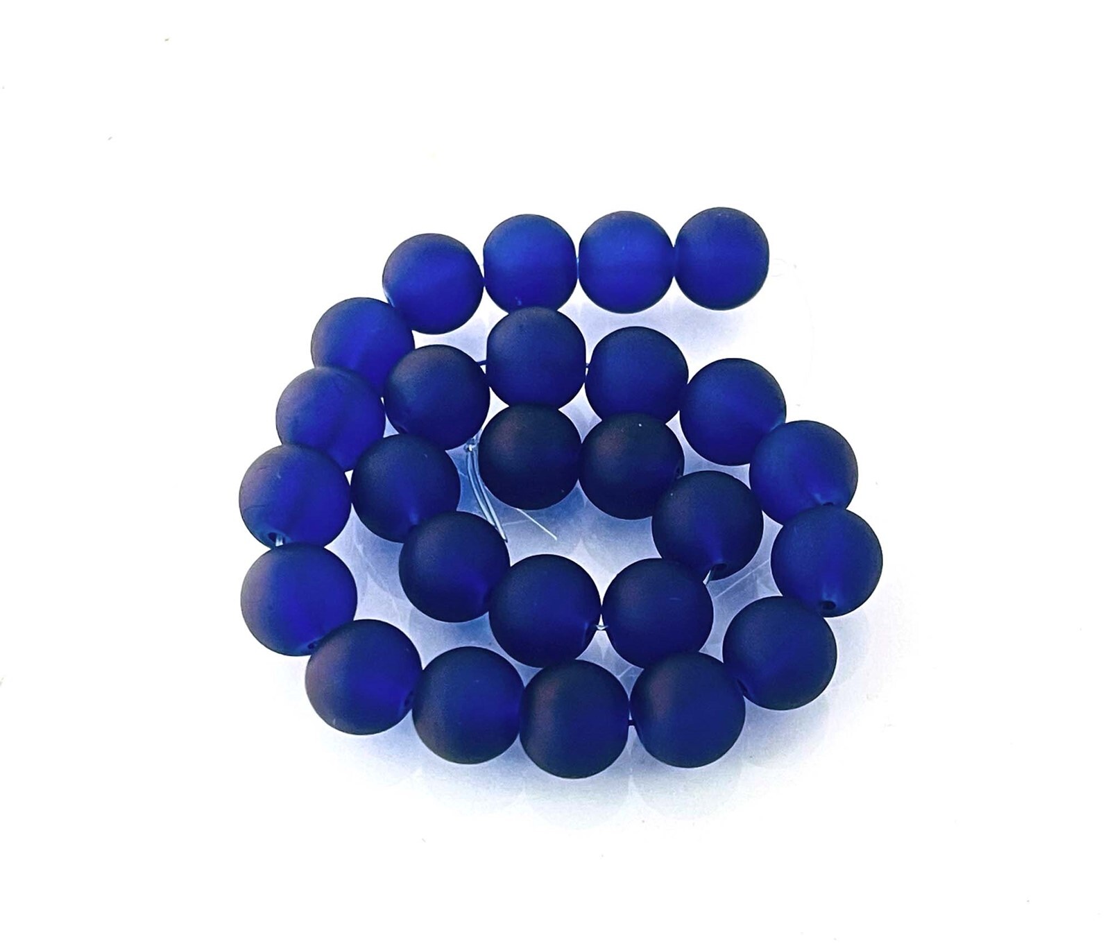 25 Frosted Sea Glass Round Beads Matte – Cobalt Blue 10mm