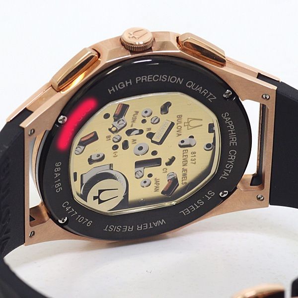 BULOVA Curv 98A185 Quartz Chronograph Mens Watch Silicone Rubber SS